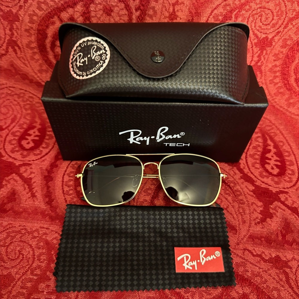 Ray-Ban Gold Frame Sunglasses with Black Lenses